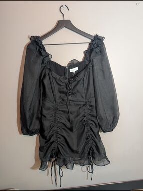 Acoa Black Ruffle-Trim Ruched Mini Dress